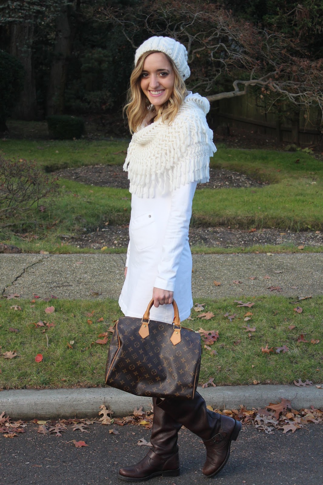 white & brown outfit for winter