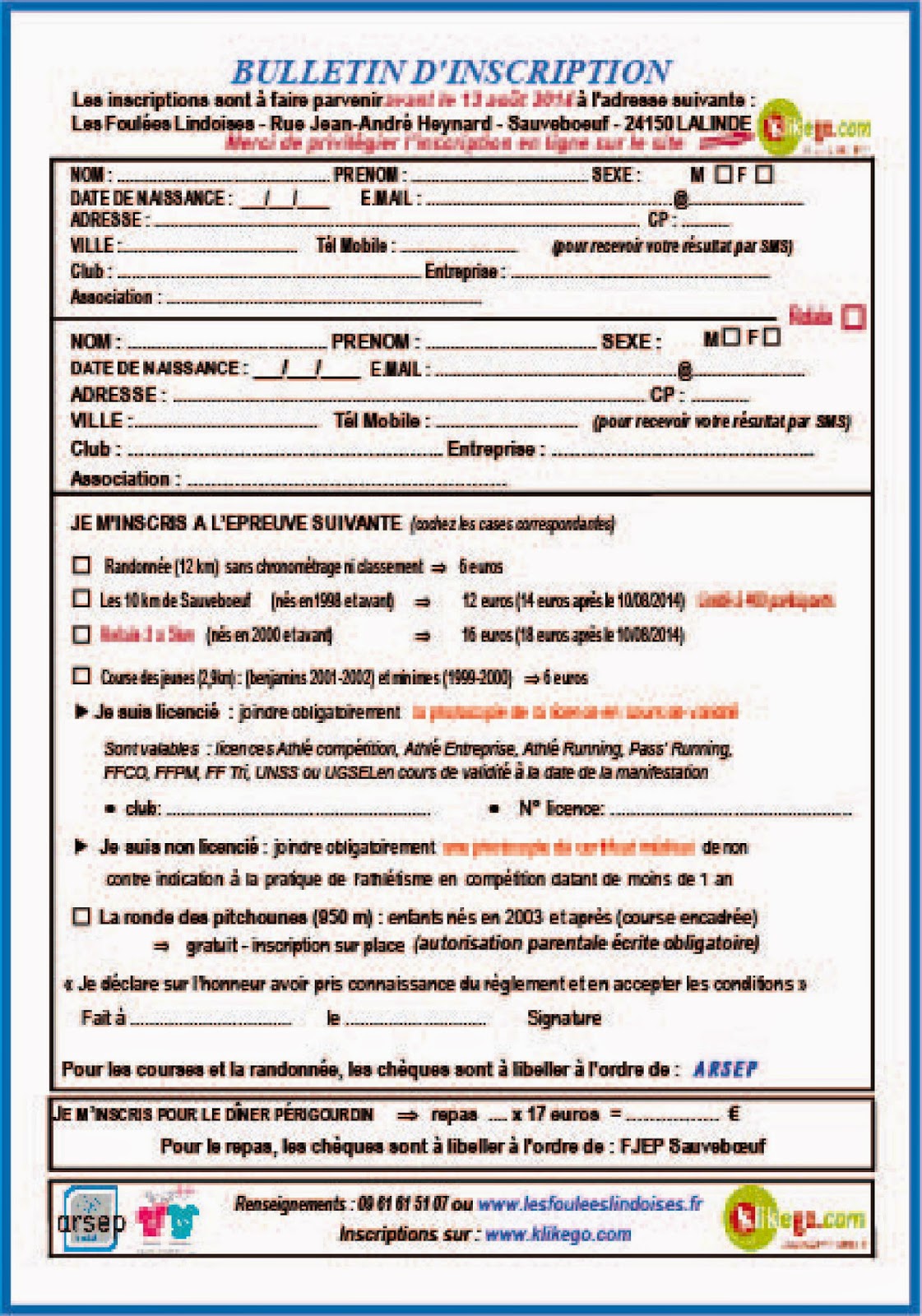 Inscriptions foulées lindoises