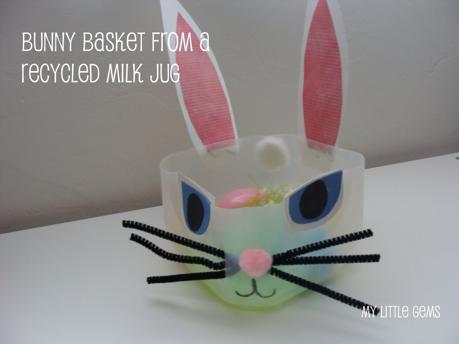 My Little Gems Kids Crafts Bunny Basket from a Milk Jug