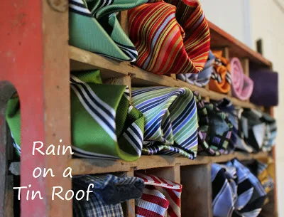 Men's tie storage in wall installed coke crates by Rain on a Tin Roof, featured on I Love That Junk - this is so cool!