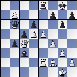 Partida Alekhine - Valles en el IV Torneo Internacional de Ajedrez de Sabadell 1945, posición después de 33.e5!?