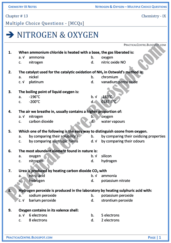 nitrogen-and-oxygen-mcqs-chemistry-ix