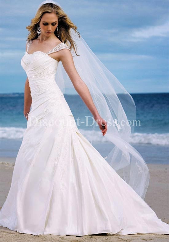  A-Line Sweetheart Floor Length Attached Flat Taffeta Beading #Wedding #Dress
