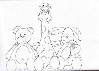 desenho de bichinhos para pintar em fraldas com urso, coelho e girafa