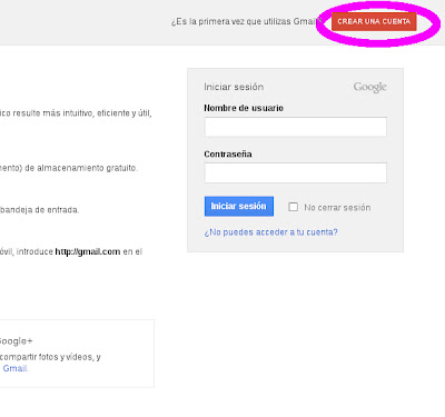 Botón para crear una nueva cuenta en Gmail