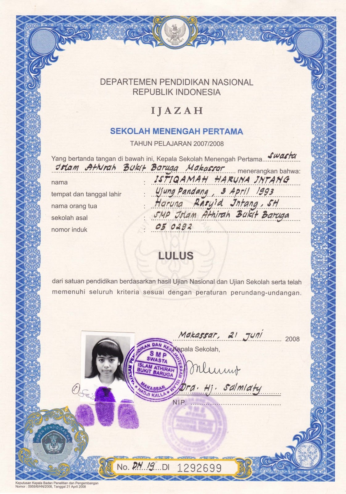 Contoh Ijazah Sementara Smp Ip - IMAGESEE
