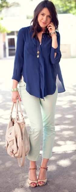 navy blouse outfit