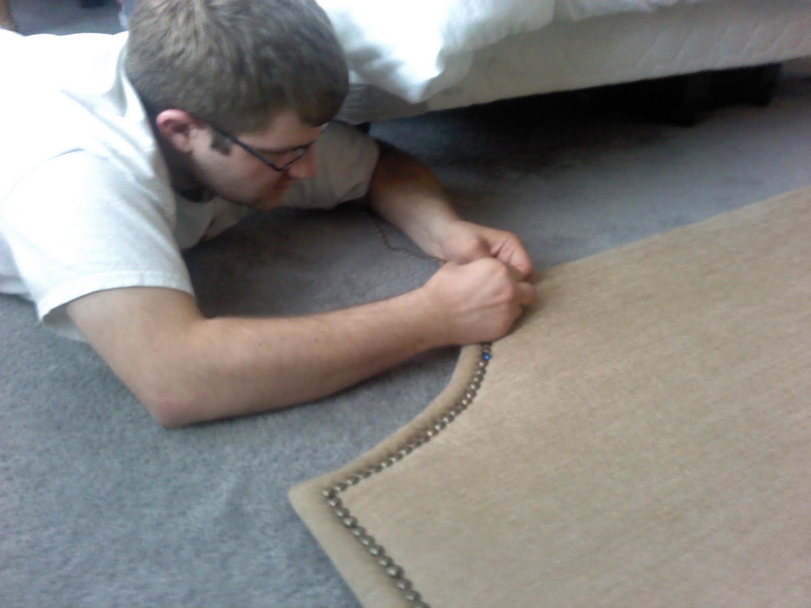 Love Grows Here DIY Upholstered Headboard with Nailhead Trim