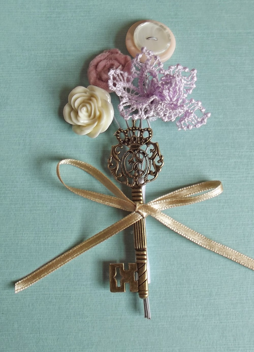 Boutonniere corsage wedding favour ribbon flowers key vintage