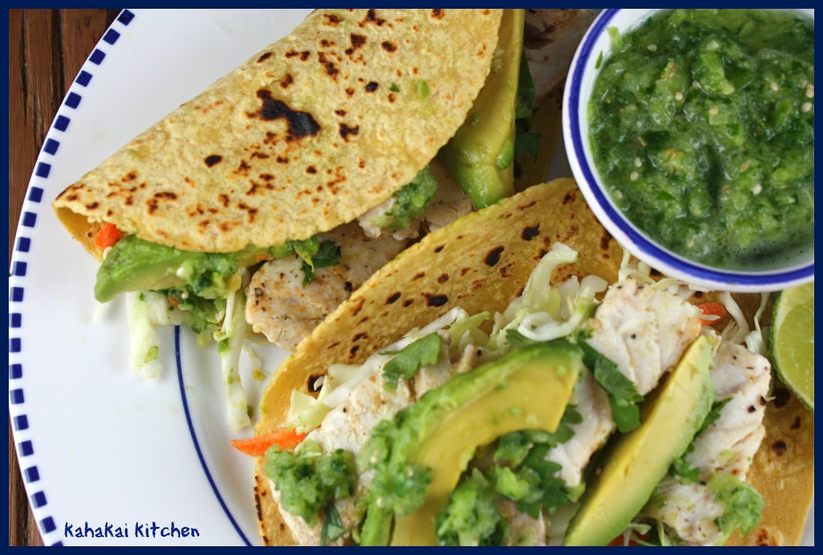 Kahakai Kitchen Fresh Tomatillo Salsa (on Local Tombo Ahi) Fish Tacos