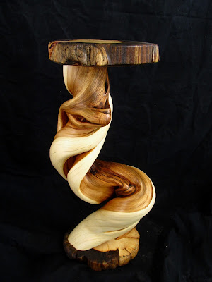 twisted wood end table, art display