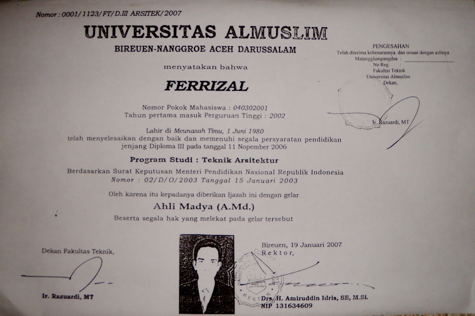 essex IJAZAH FERIZAL