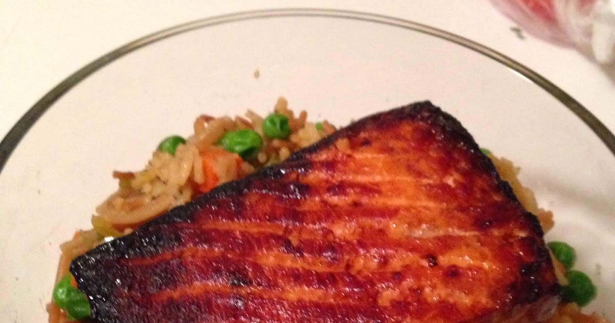 Olive Nosh Broiled Brown Sugar & Soy Sauce Glazed Salmon w/ Fried Rice