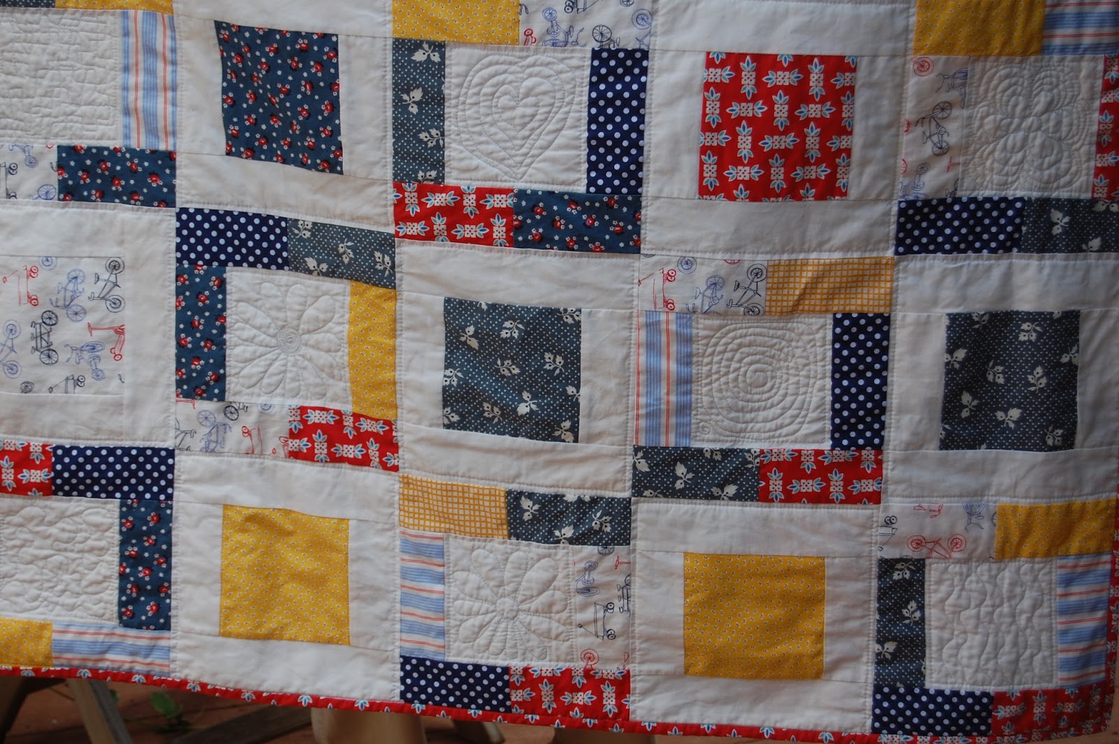 come tarry with me Red white blue yellow baby quilt