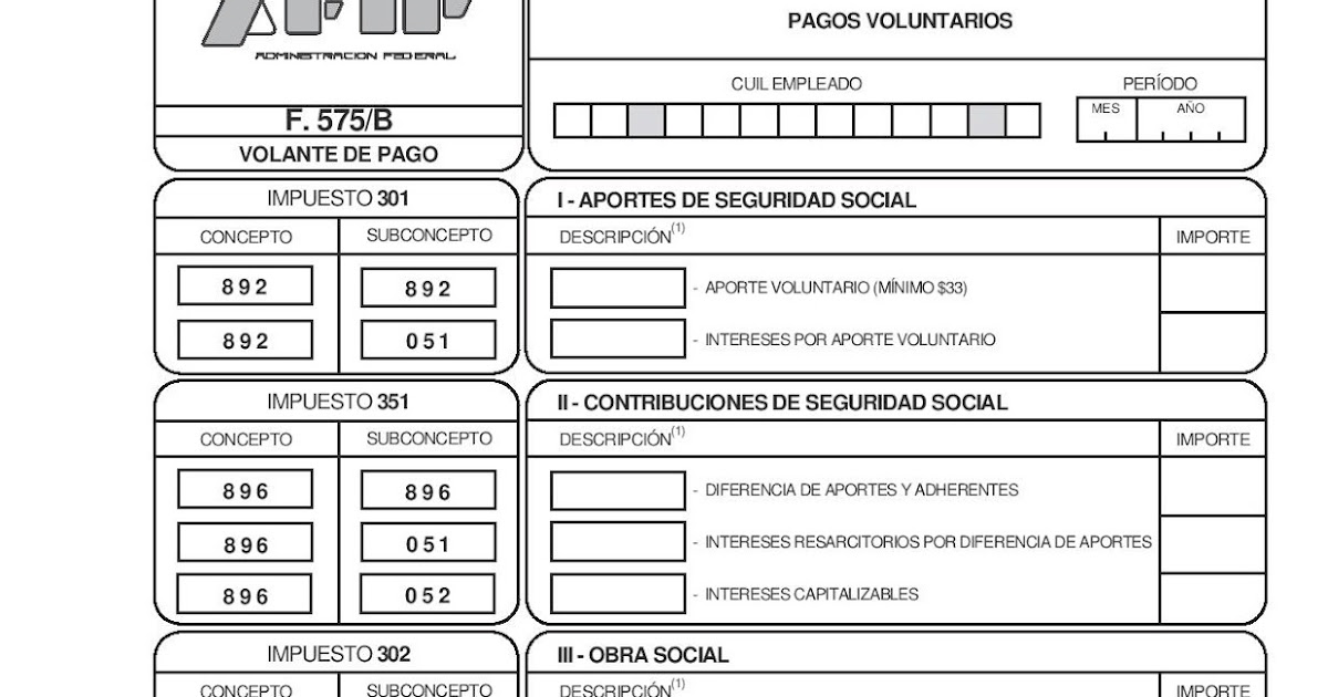 F. 575/B VOLANTE DE PAGO Trabajadores de Casas Particulares Pagos