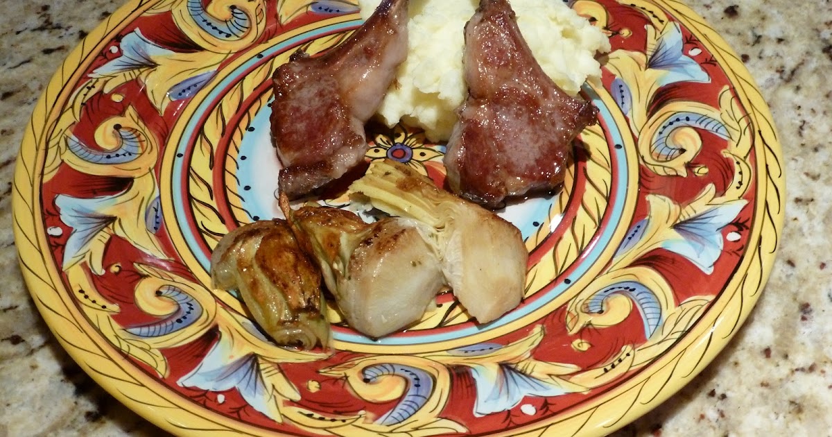 Cooking Underwriter GlutenFree Seared Lamb on a bed of Mashed potatoes with Artichoke Hearts
