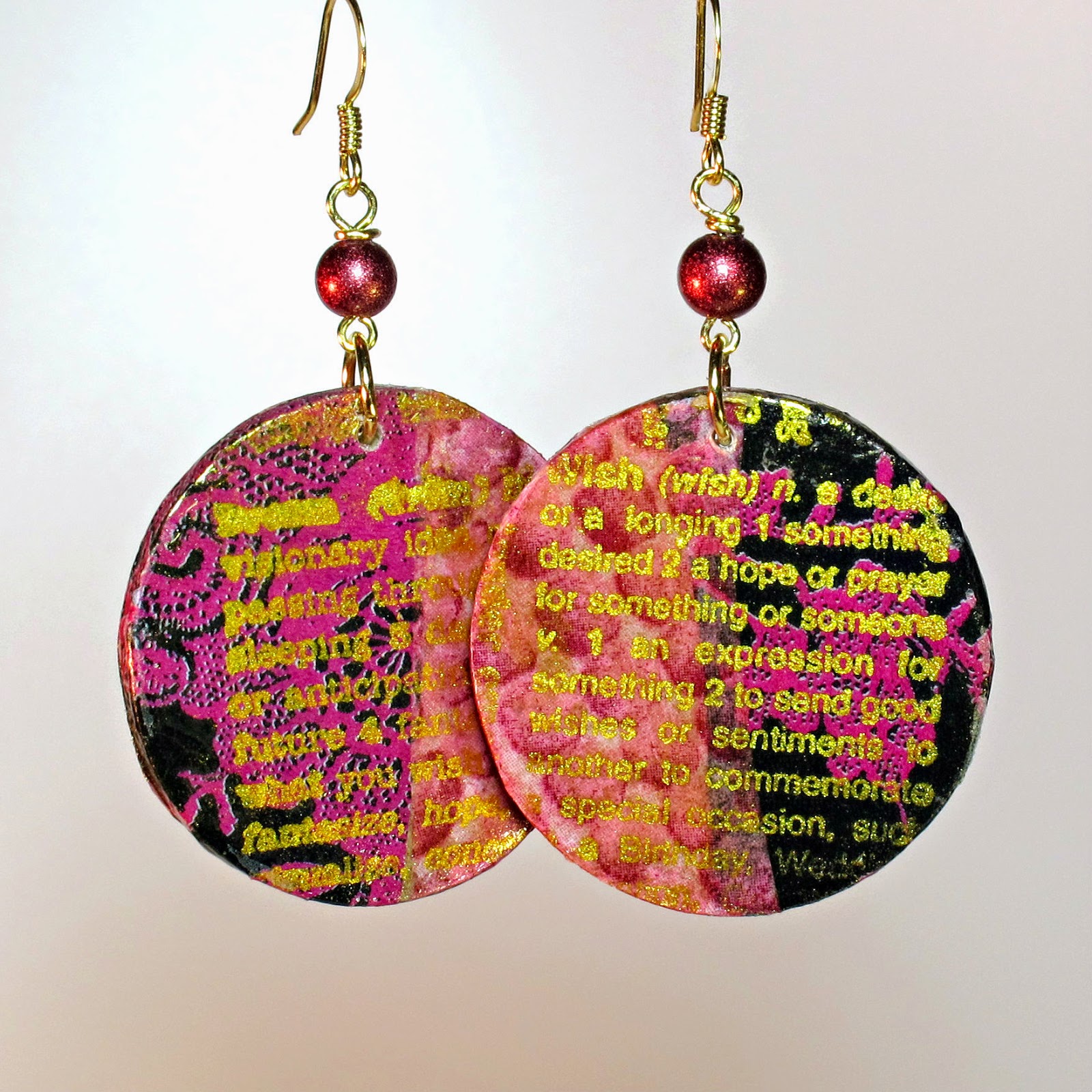 BluKatKraft DIY Decoupage Gold Embossed Wood Disc Earrings