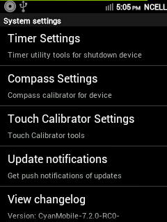 CyanMobile Settings > System settings Advance Options CyanMobile Settings > System settings Advance Options