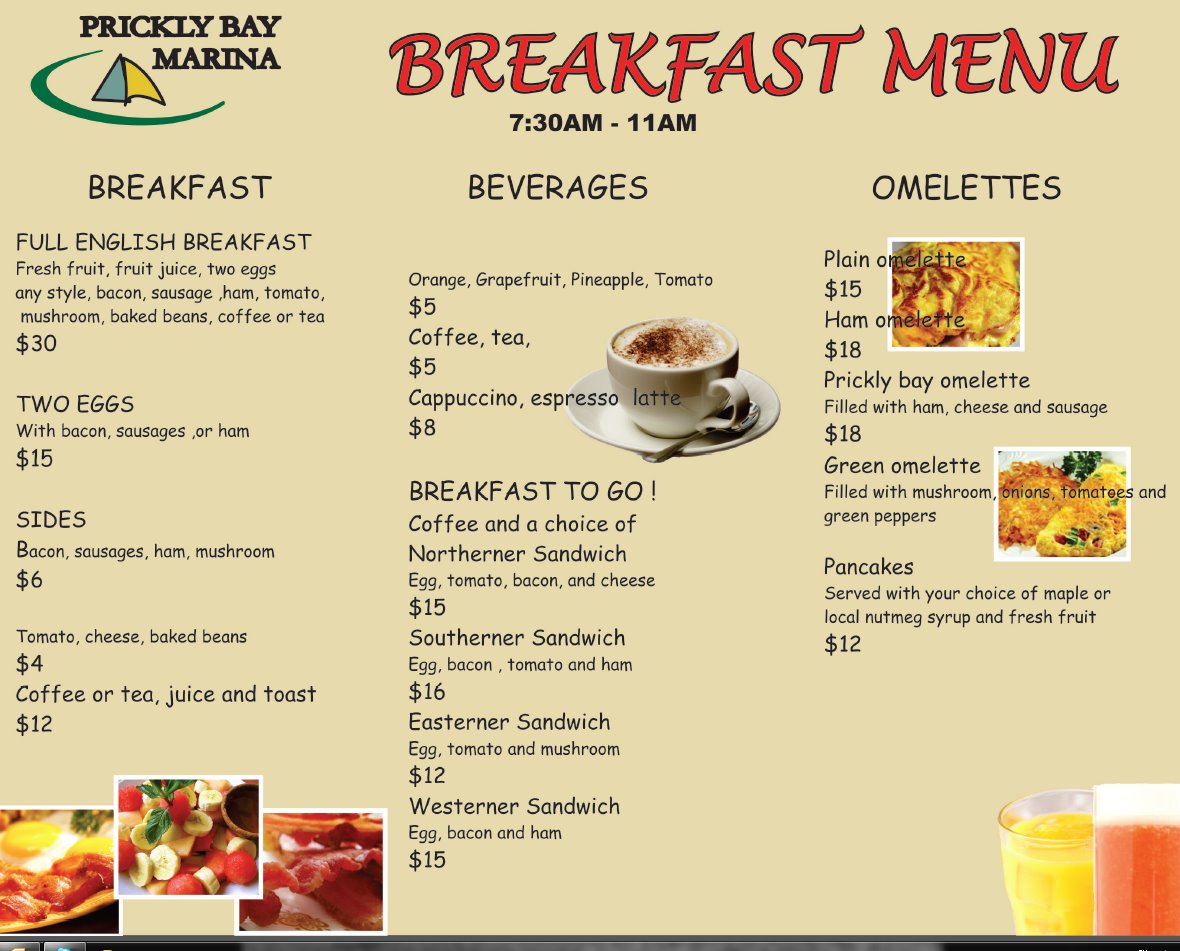 hello grenada, see you later america Prickly Bay Pizza Menu