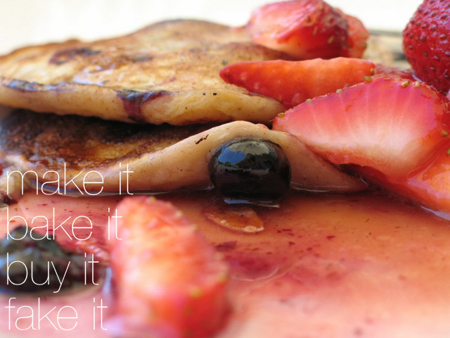 Blueberry Banana Pancakes with Strawberries On Top