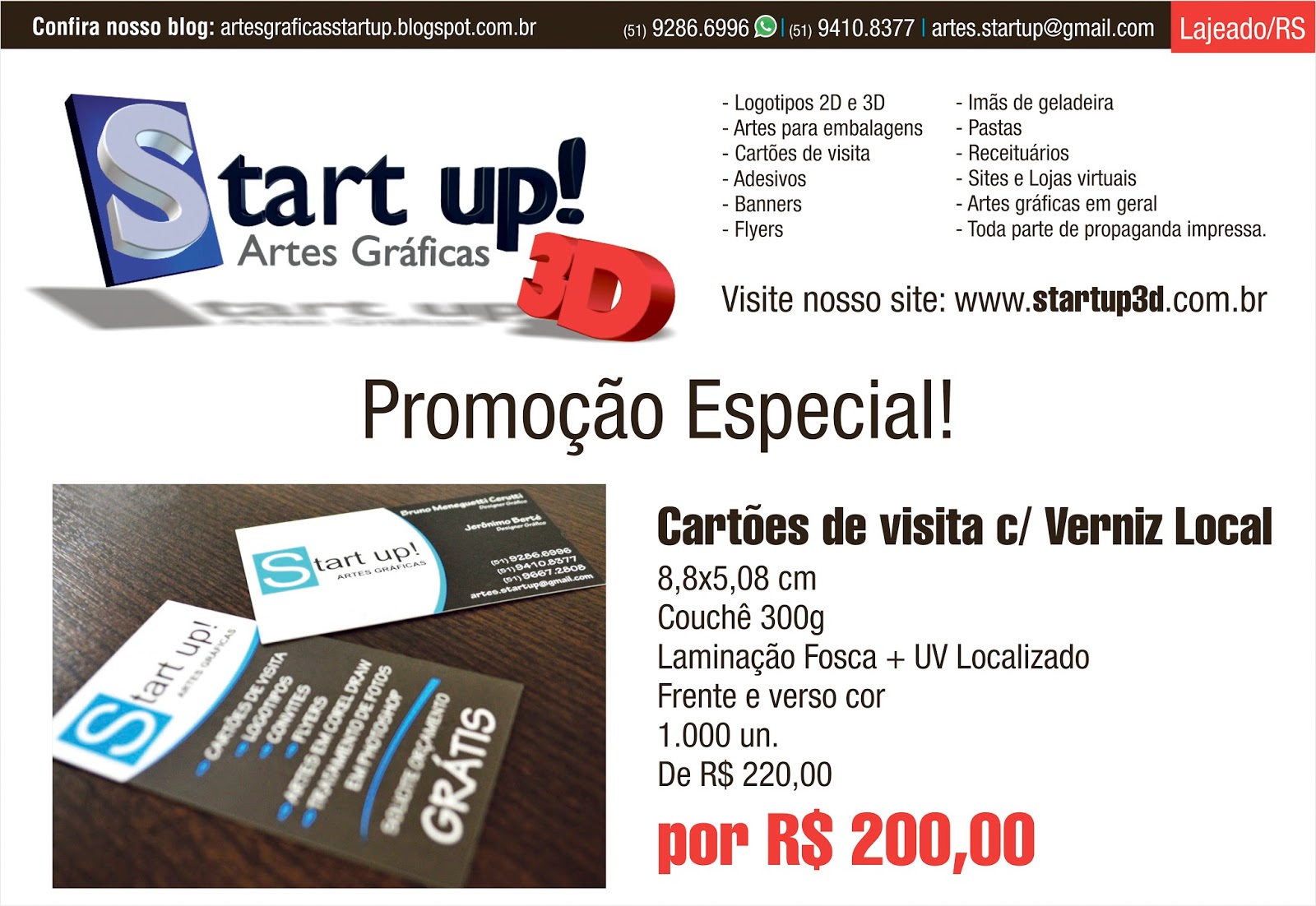 promoções start up aproveite start up artes gráficas