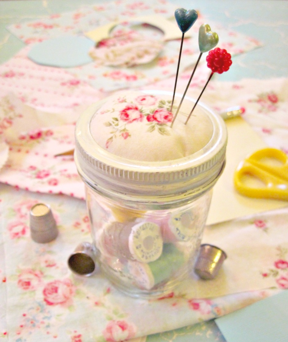 tinkered treasures faux sew sewing jar