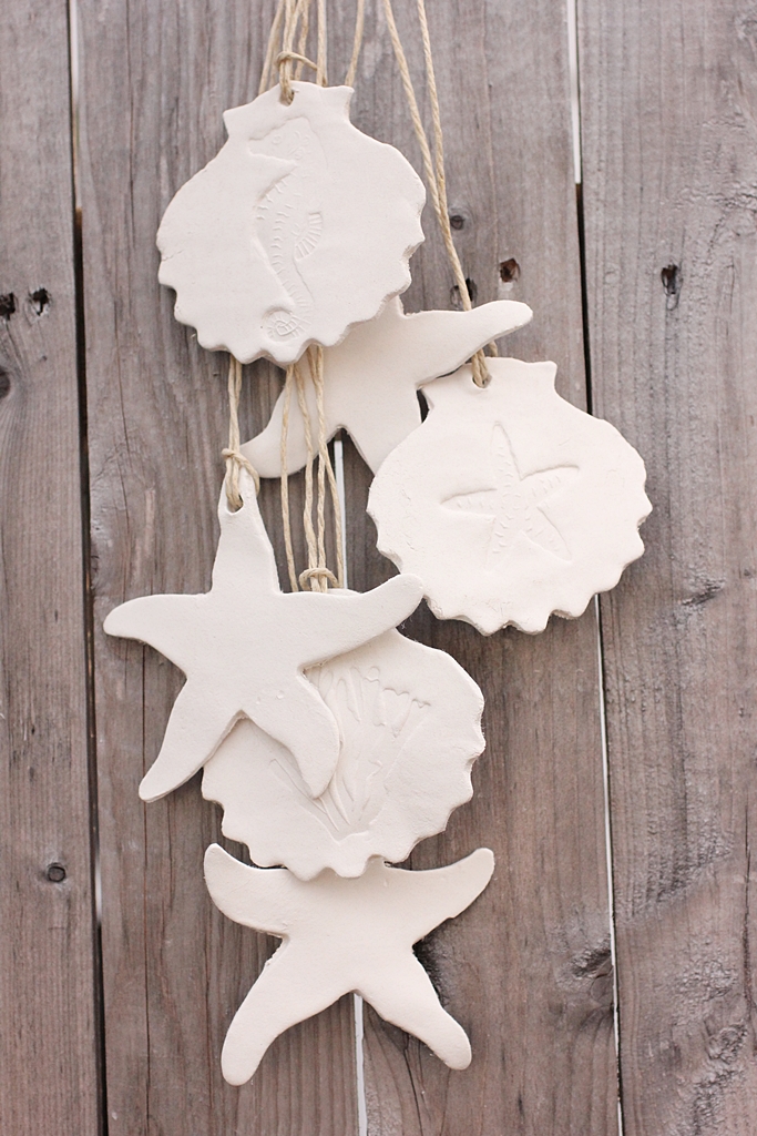 Beach House Living: Beach Decor Coastal Christmas Ornaments White Clay