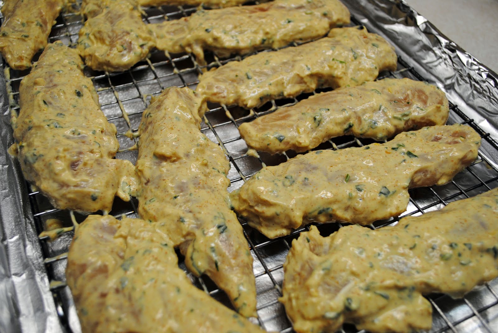 Curried Chicken Tenderloins with Minted Mango Dipping Sauce