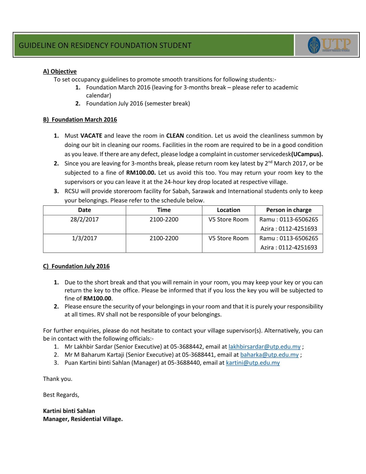 Memo Accommodation For March16 And July16 Batch
