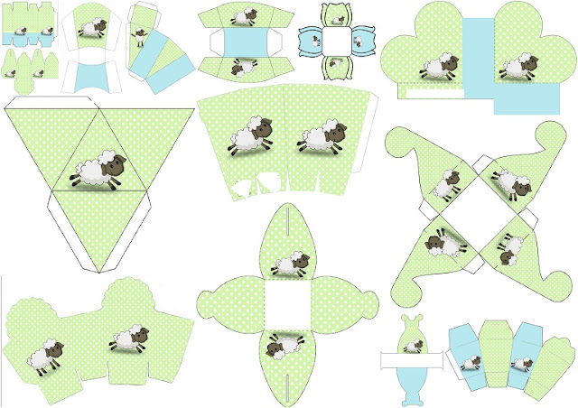 Ovejita en Fondo Celeste y Verde: Cajas para Imprimir Gratis. Ovejita en Fondo Celeste y Verde: Cajas para Imprimir Gratis.