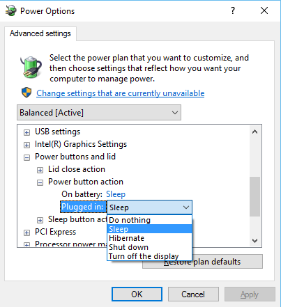 Gambar tutorial mengubah fungsi tombol power di laptop