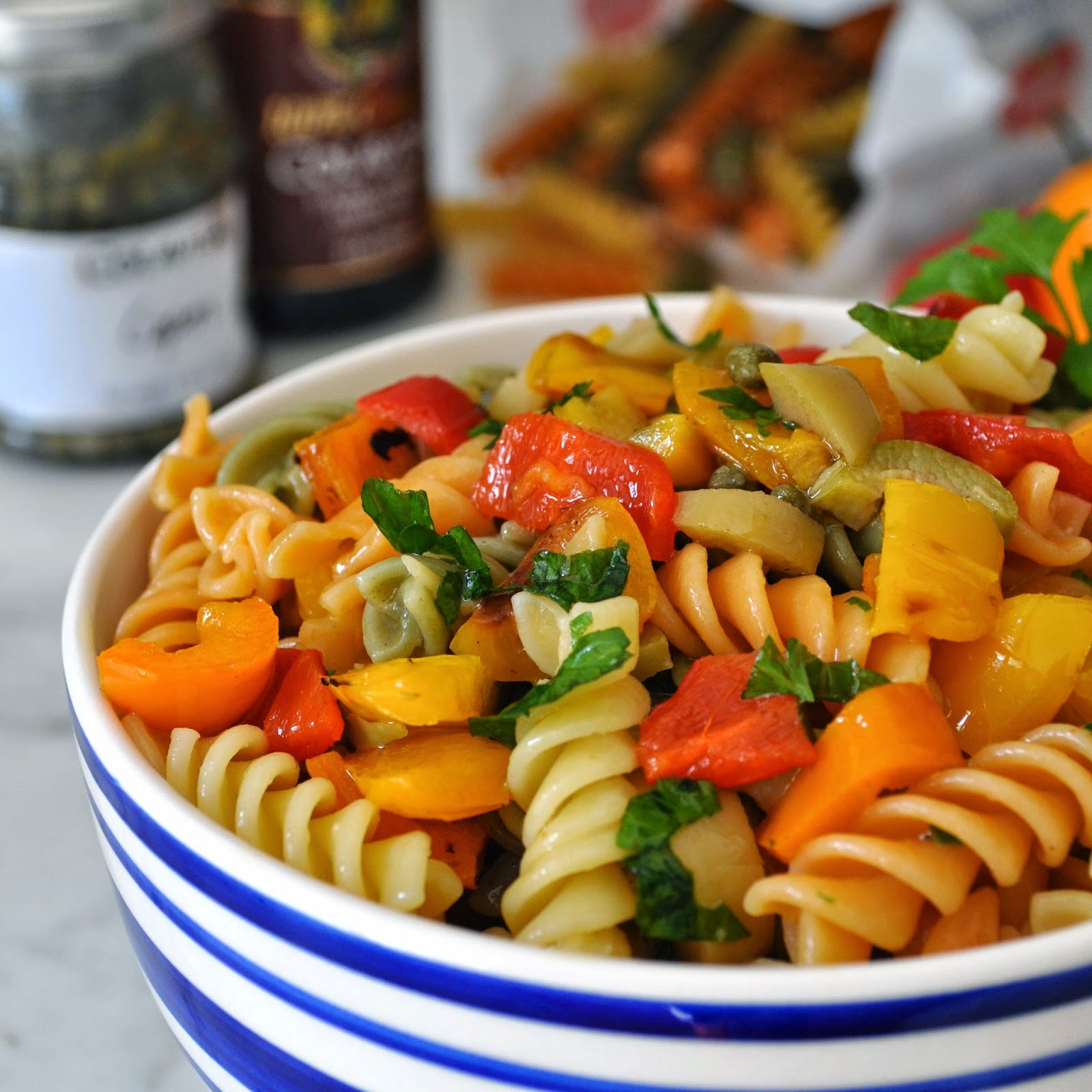 Cooking with Manuela Colorful Pasta Salad with Grilled Peppers, Capers