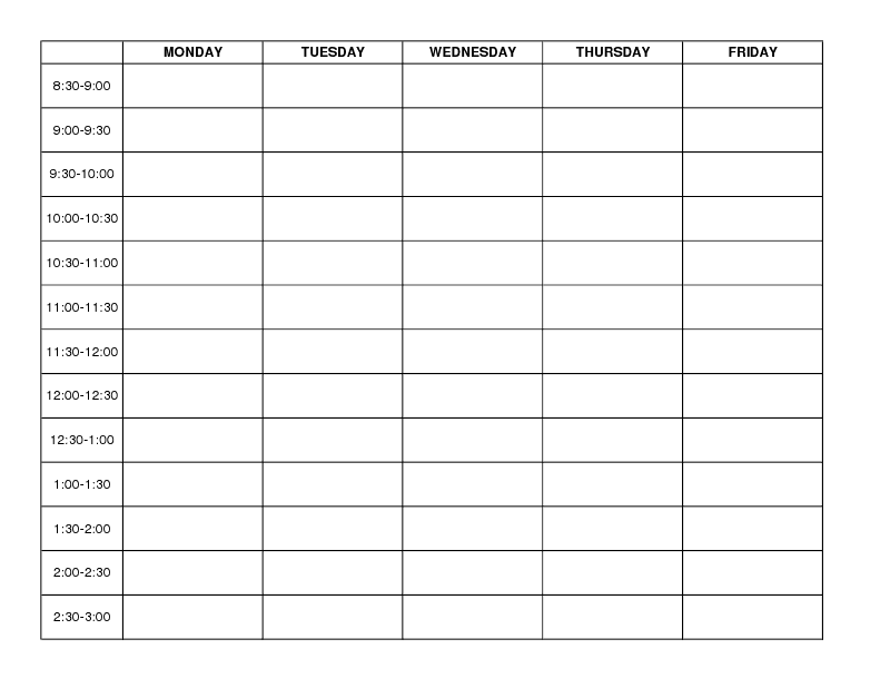 Blank Daily School Schedule Template