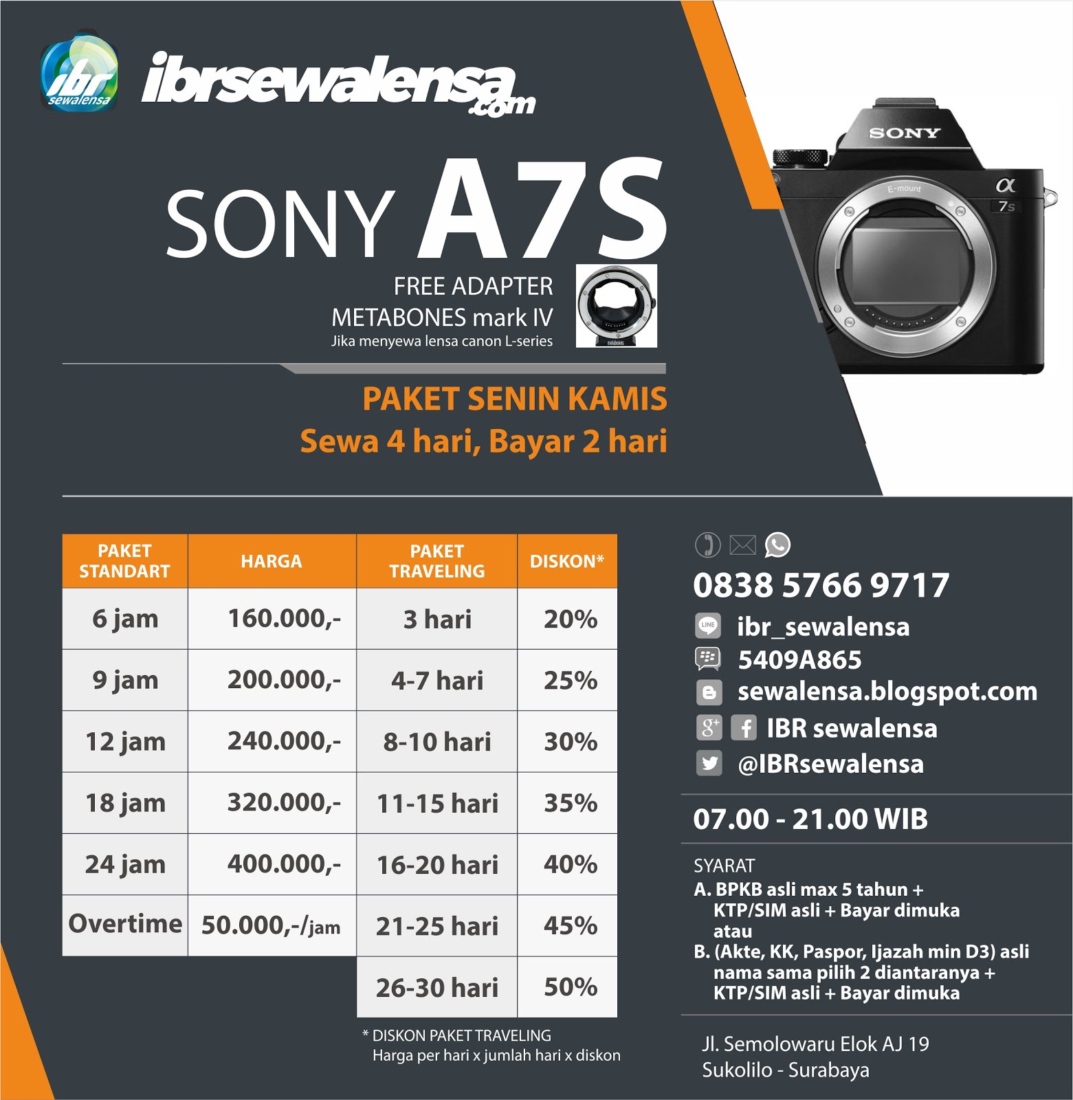 SEWA KAMERA SONY A7S