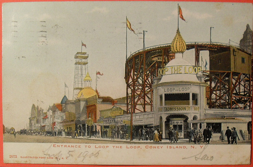 coney island, brooklyn, new york vintage postcard of the loop the loop ride on the boardwalk