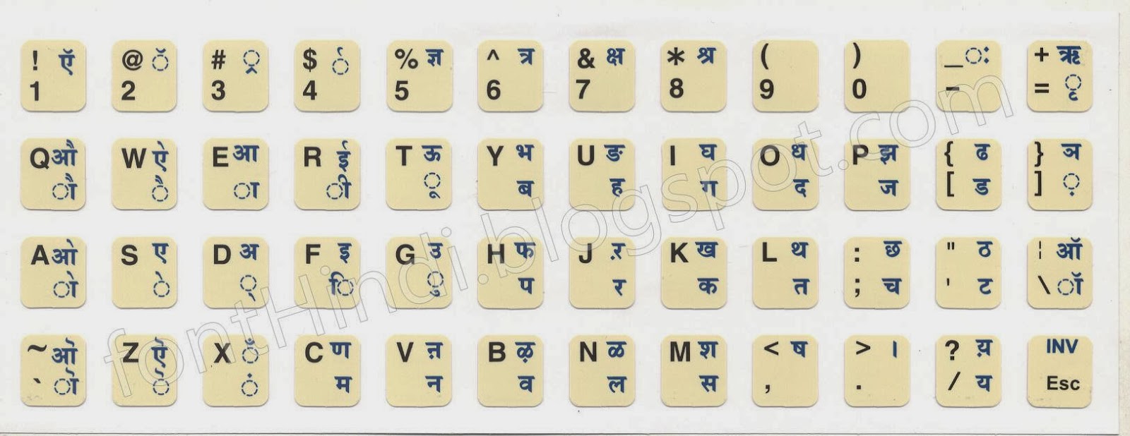 INscript Keyboard Layout for Devanagari font