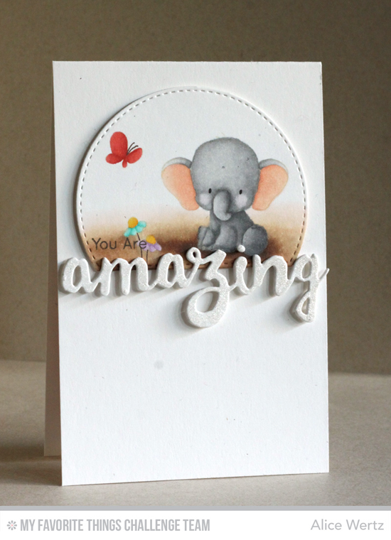 Amazing Elephant Card by Alice Wertz featuring the Birdie Brown Adorable Elephants stamp set and the Doubly Amazing and Stitched Arch STAX Die-namics #mftstamps