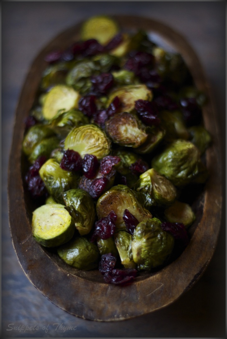 Thyme Roasted Brussel Sprouts with Cranberries and Balsamic Vinegar