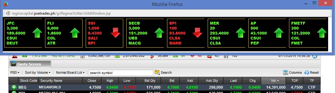 What is displayed in the neat trading system ticker screen