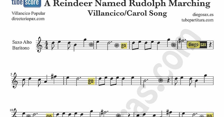 Tubescore A Reindeer Named Rudolph Sheet Music For Alto And Baritone Saxophone Christmas Carol Music Score