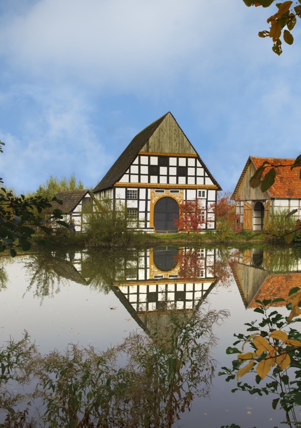 Autumn in a ancient german village. Freilichtmuseum Detmold. 