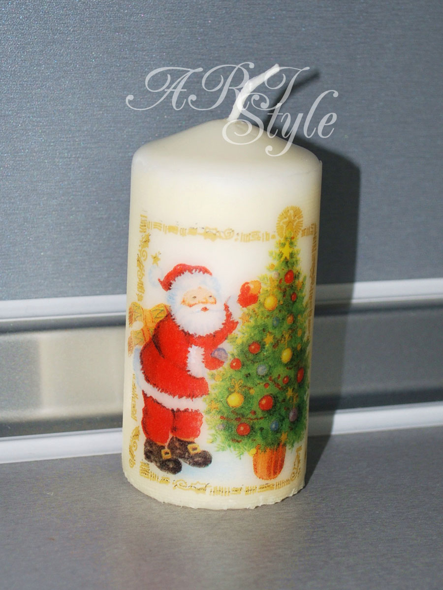 ARI Style handmade art Set of 2 Christmas decoupage candles
