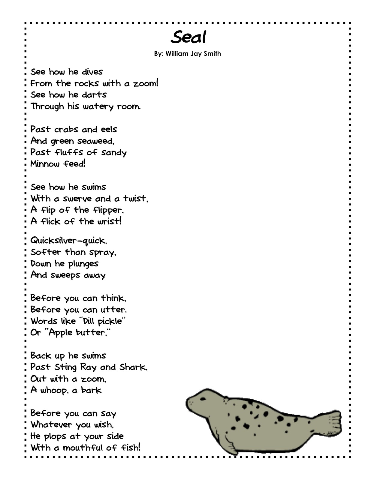Mr. Cavileer's 2nd Grade Blog A Harbor Seal Pup Grows Up Poem