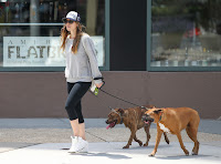 Jessica Biel in tight pants walking her dogs
