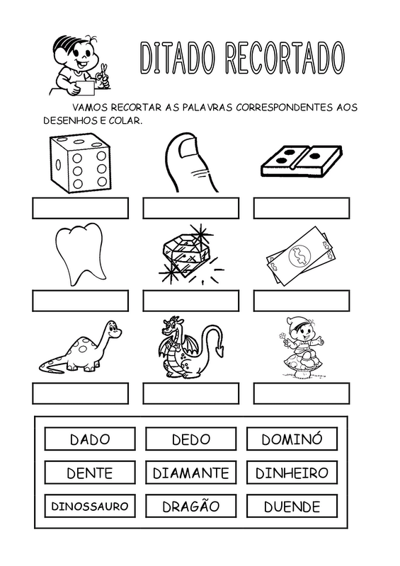 Ditado Recortado: Atividades com a letra do alfabeto m - Escola