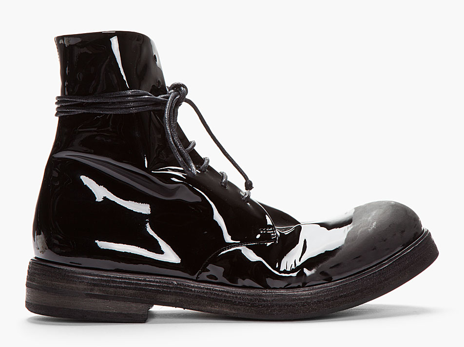 Tomorrow comes Today Patent Leather Scuffed Boots by Marsèll