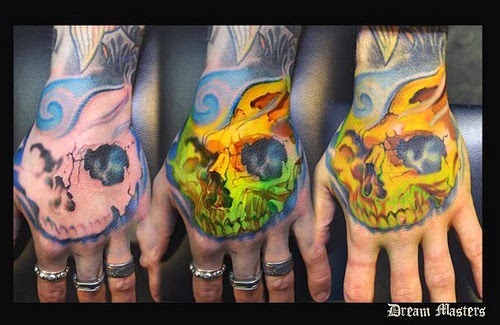Skull Hand Tattoo Color