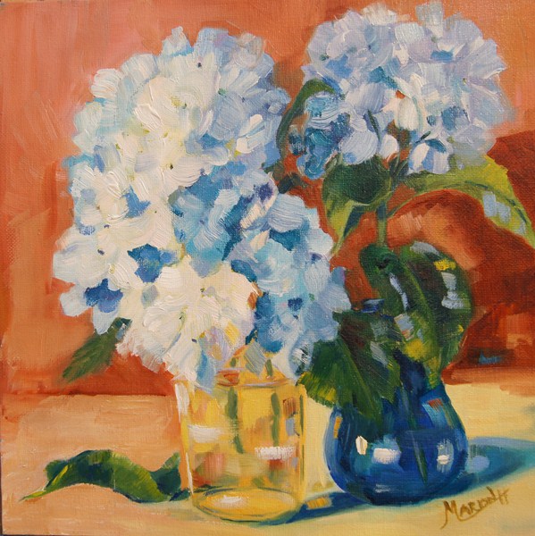 Marion's Floral Art Blog White Hydrangeas oil painting by Marion Hedger