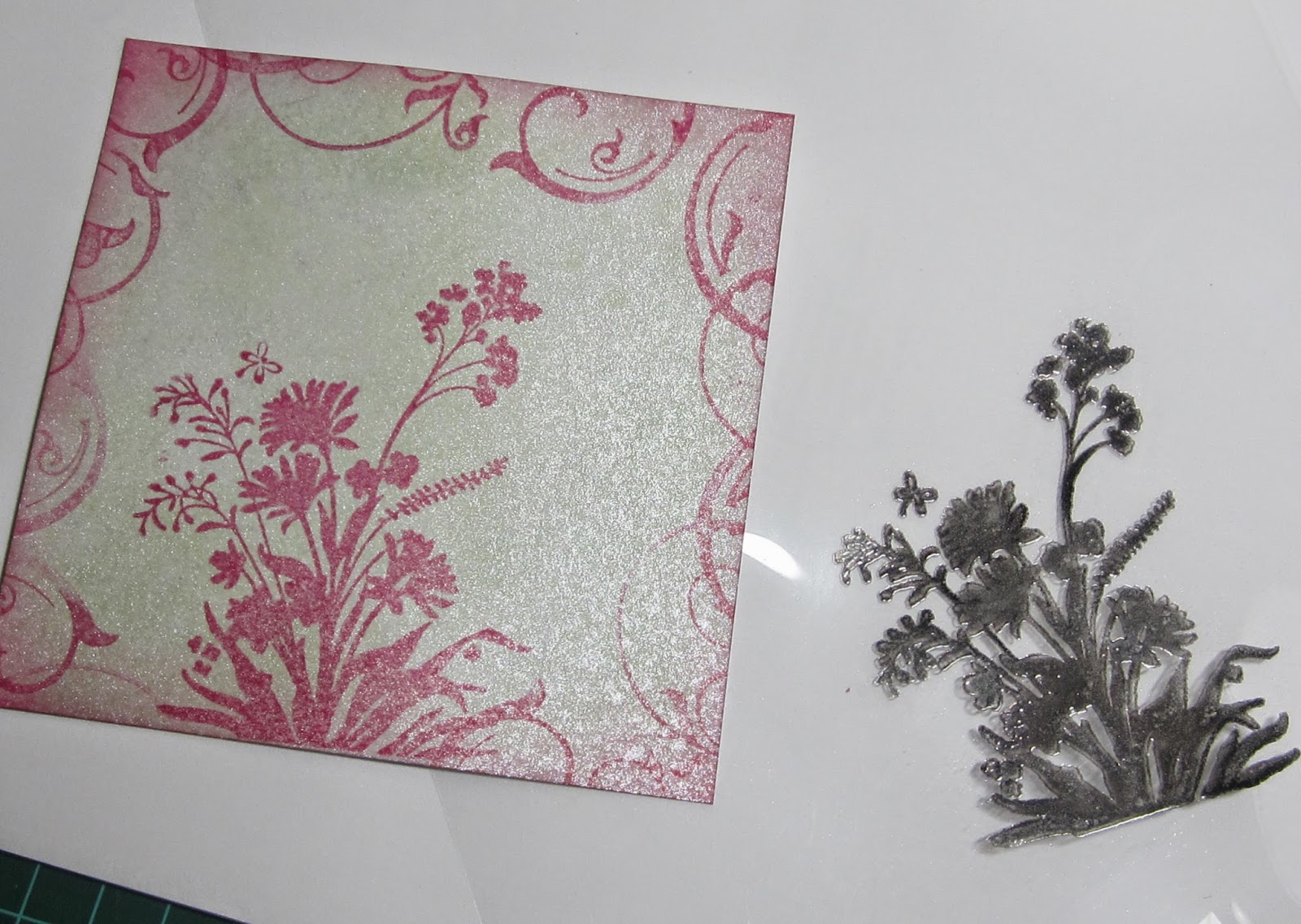 Floral Fantasies Shadow stamping with acetate