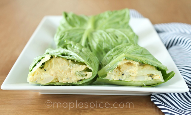 Creamy Curried Potato Salad Lettuce Wraps - vegan.